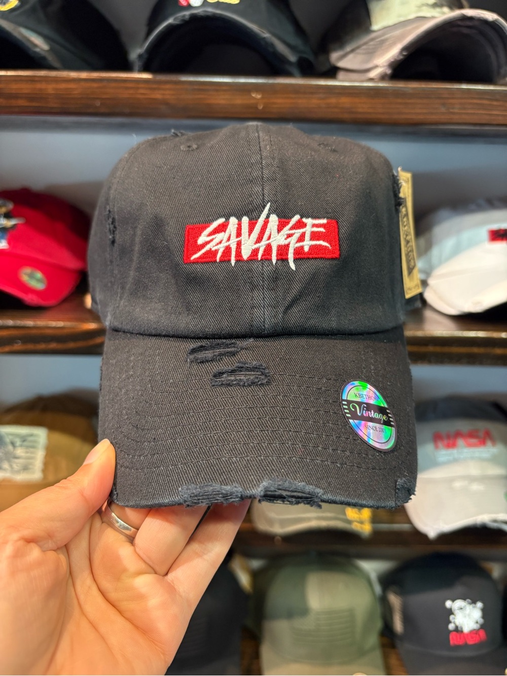 Savage Embroidered Distressed Black Baseball Cap
